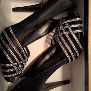 Elegant Black Heels with Sparkling Straps